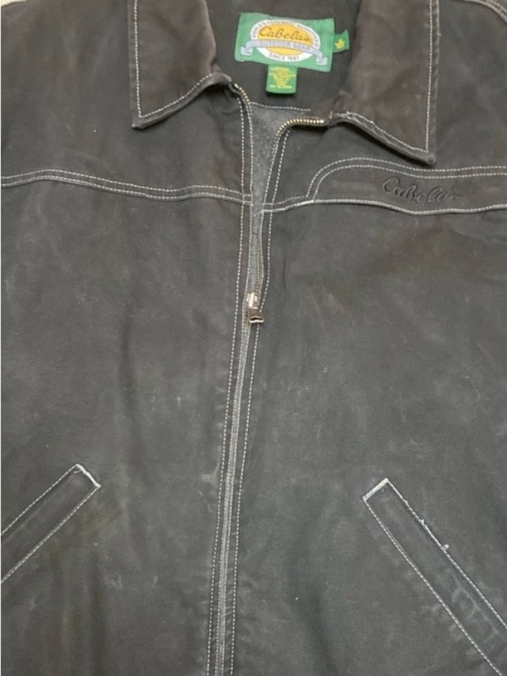 Cabela's Black Fleece Lined Canvas Zip Vest with Contrast Stitching